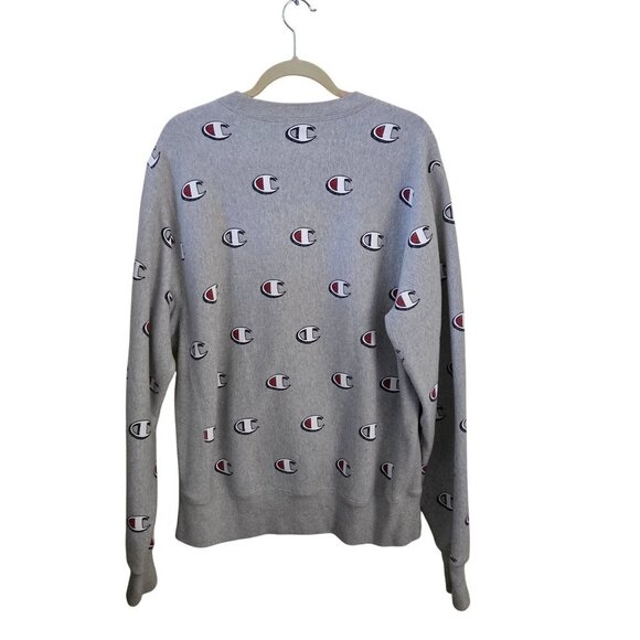 Champion 80s All Over Logo Print Reverse Weave Crewneck Sweatshirt Size L - Picture 3 of 6